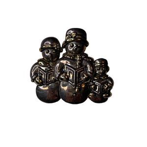 Triple Snowman Christmas Brooch Silver Tone Triple Brooch Pin